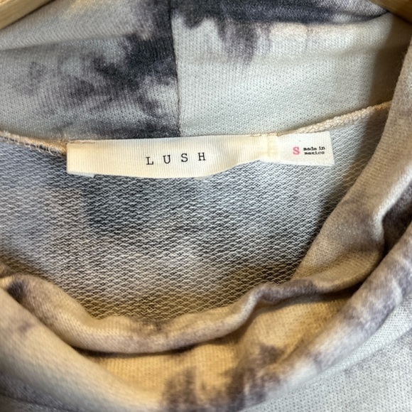 Lush NWOT Mock Neck Tie Dy Sweatshirt Purple/Black/Blue Drawstring Hem Small - Picture 2 of 5
